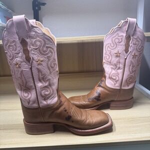 Lucchese 2000 Women's‎ Cowboy Boots Pink Brown Star Embroidered T1690 D Size 6B